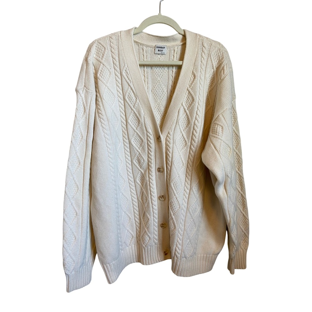 Sunday Best Aritzia Cream Cable Knit Merino Wool Cardigan Sweater Large